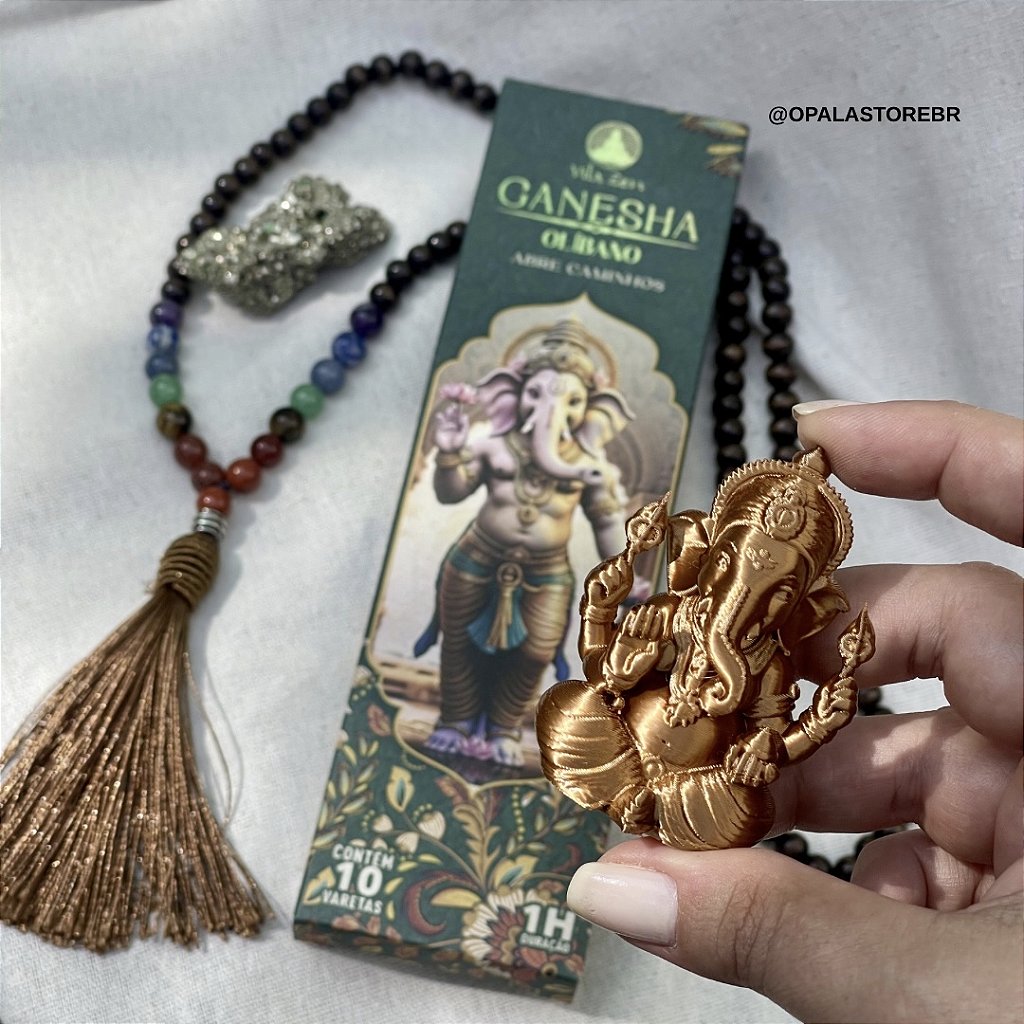 Incenso do Kit Ganesha Opala Store em tom cobre, detalhe do produto para ritual de meditação