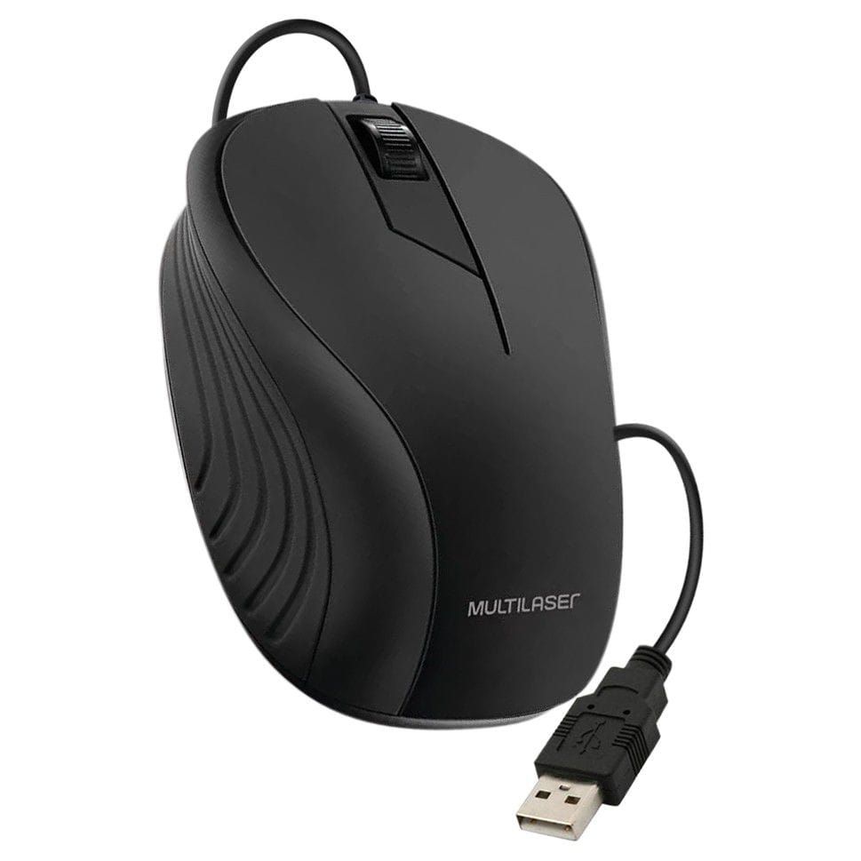 Mouse Multilaser Emborrachado Preto Com Fio Usb - MO222 - Compucell Store