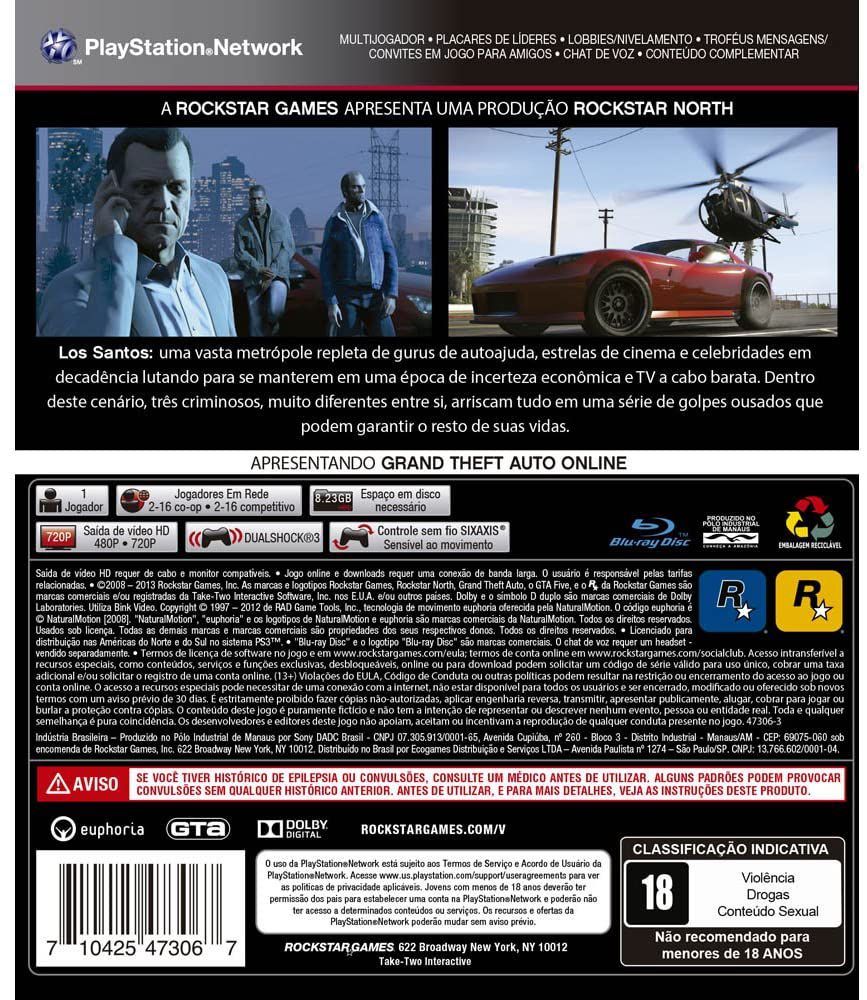 Grand Theft Auto V GTA 5 (PS3) – Geração Bit Games