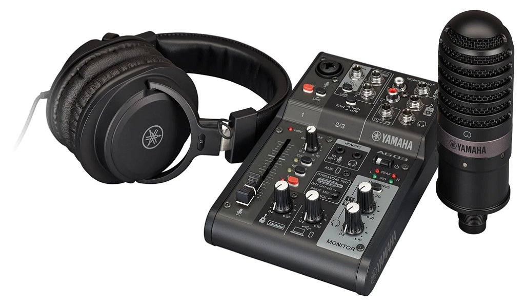 Kit Mesa De Som Interface Microfone e Fone de Ouvido para Musica Lives  Podcast Yamaha AG03MK2 LSPK - Atelie do Som - Audio Profissional e Estudio