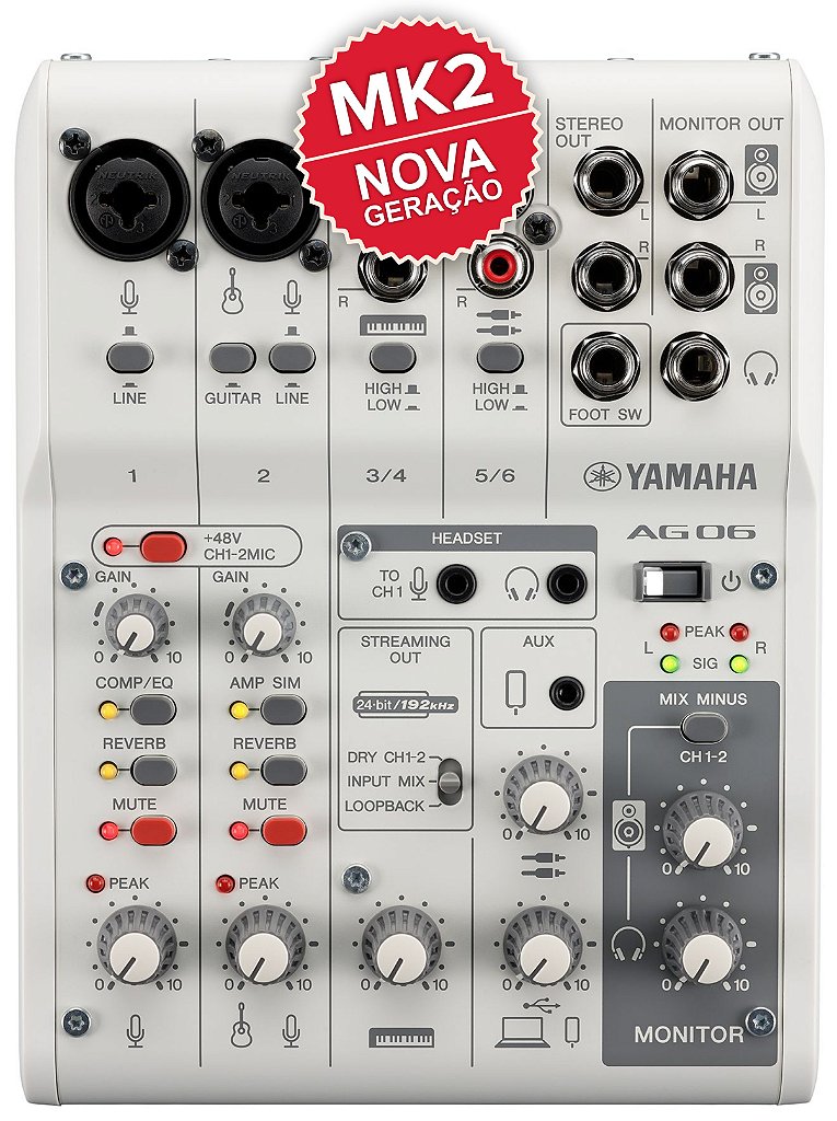 Yamaha AG06MK2 BRANCA - Atelie do Som - Audio Profissional e Estudio
