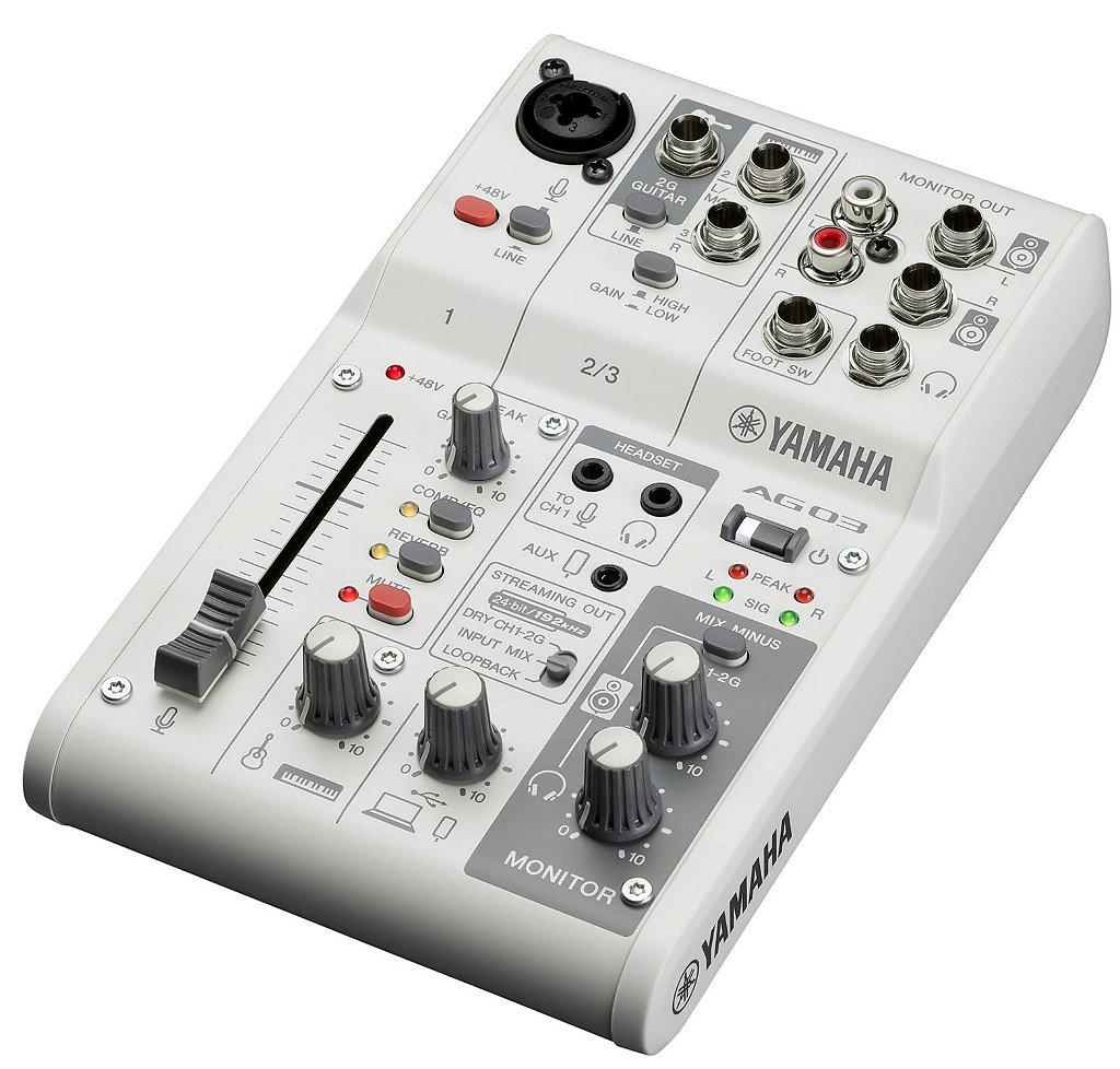 Yamaha AG03MK2 USBオーディオインターフェース　BMS-10A Yamaha AG03MK2 BRANCA Mesa de Som interface USB 3 canais - Atelie