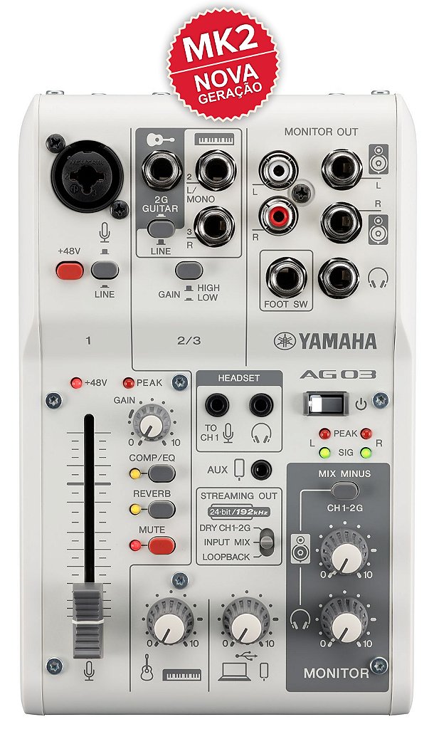 30 YAMAHA AG03MK2 ミキサー　インターフェース Yamaha AG03MK2 BRANCA Mesa de Som interface USB 3 canais - Atelie