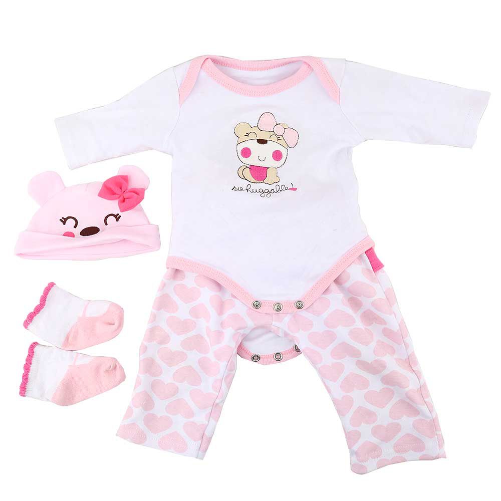 Roupa Para Boneca Bebê Reborn Com Touca Urso Rosa - Shiny Toys