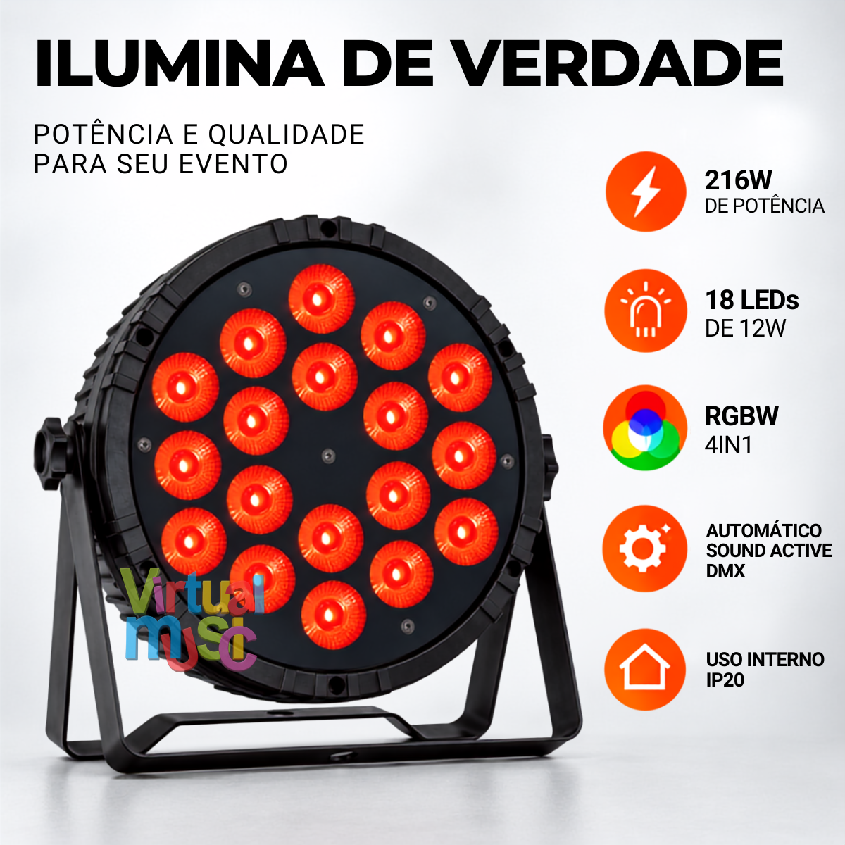 Par Led 18 Leds 12w Rgbw Dmx Quadriled 4in1 | Virtual Music
