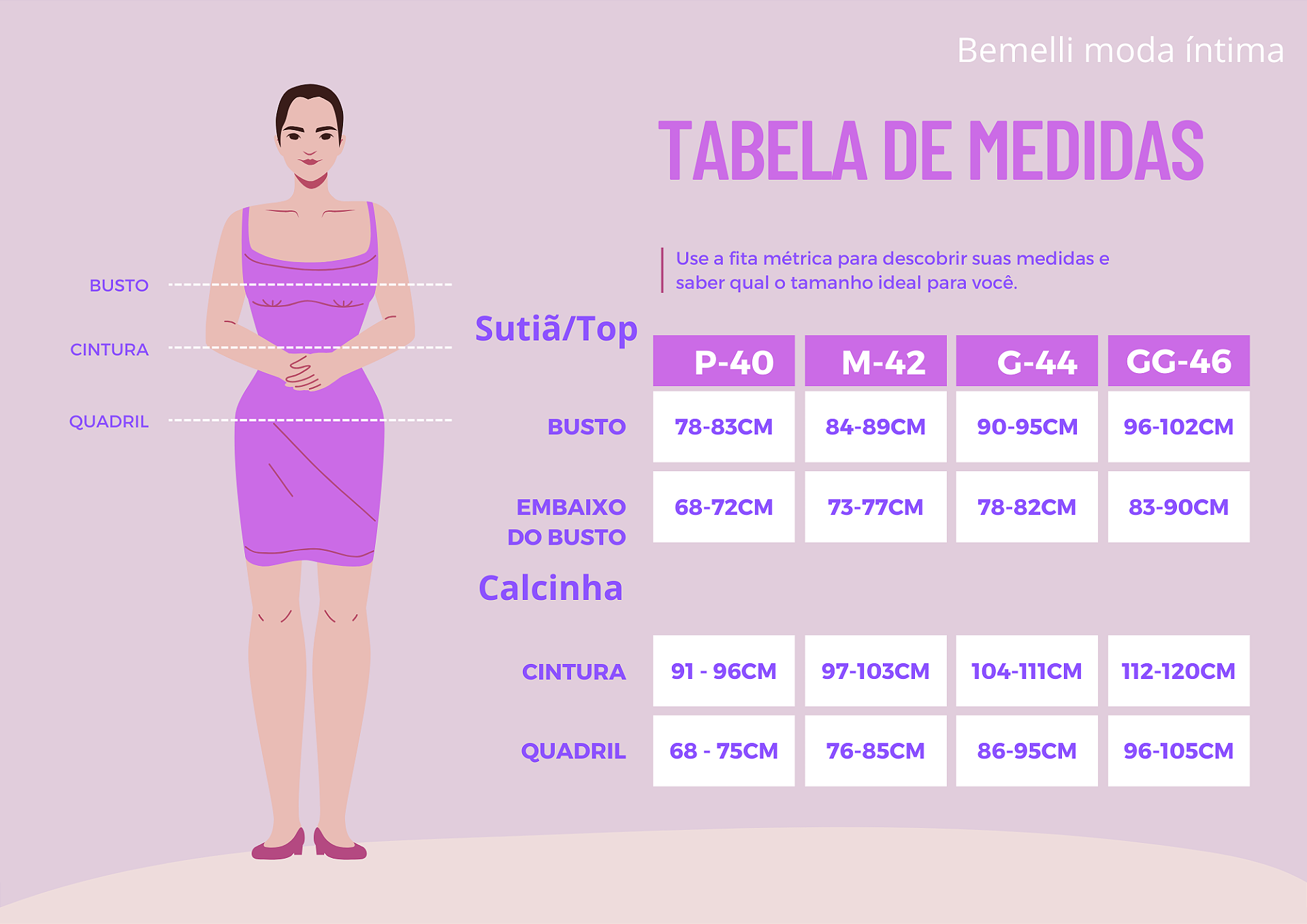 Tabela De Medidas Bemelli Moda íntima 