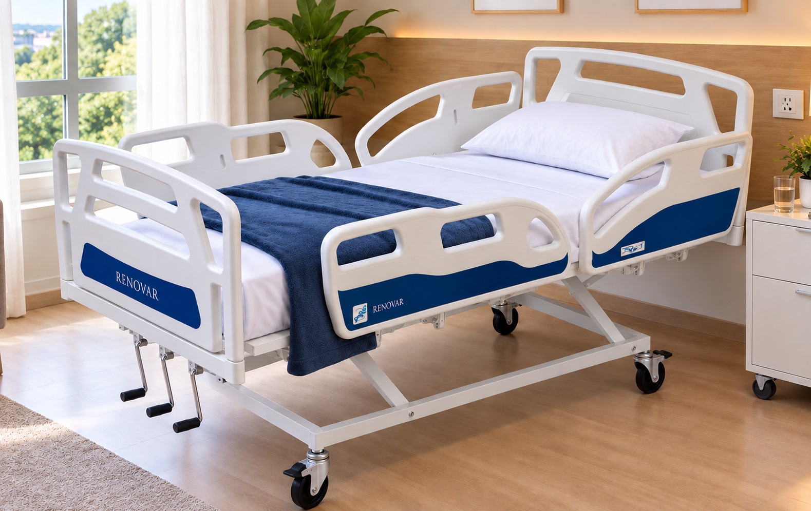 Cama Hospitalar Manual 3 Manivelas com Elevação de Altura