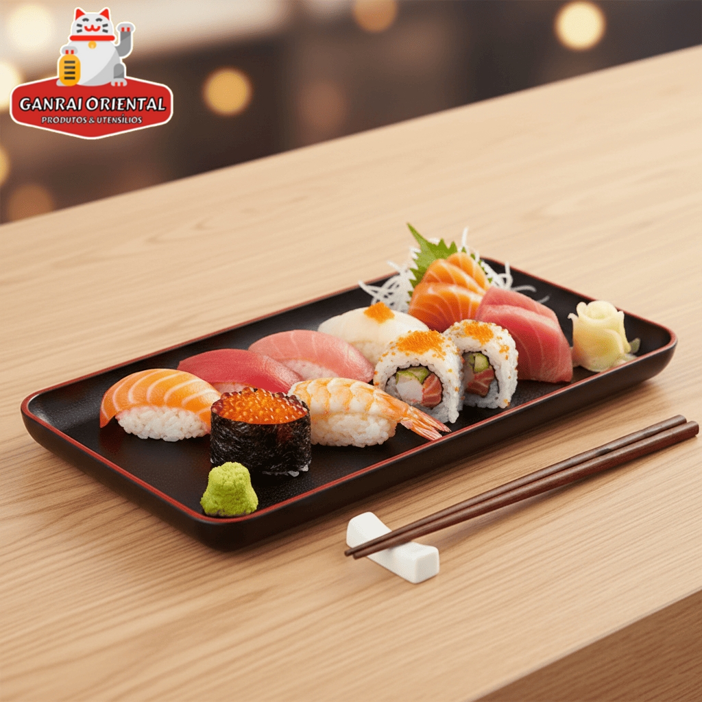 Bandeja Para Sushi Antiderrapante Retangular 38x28cm | Ganrai