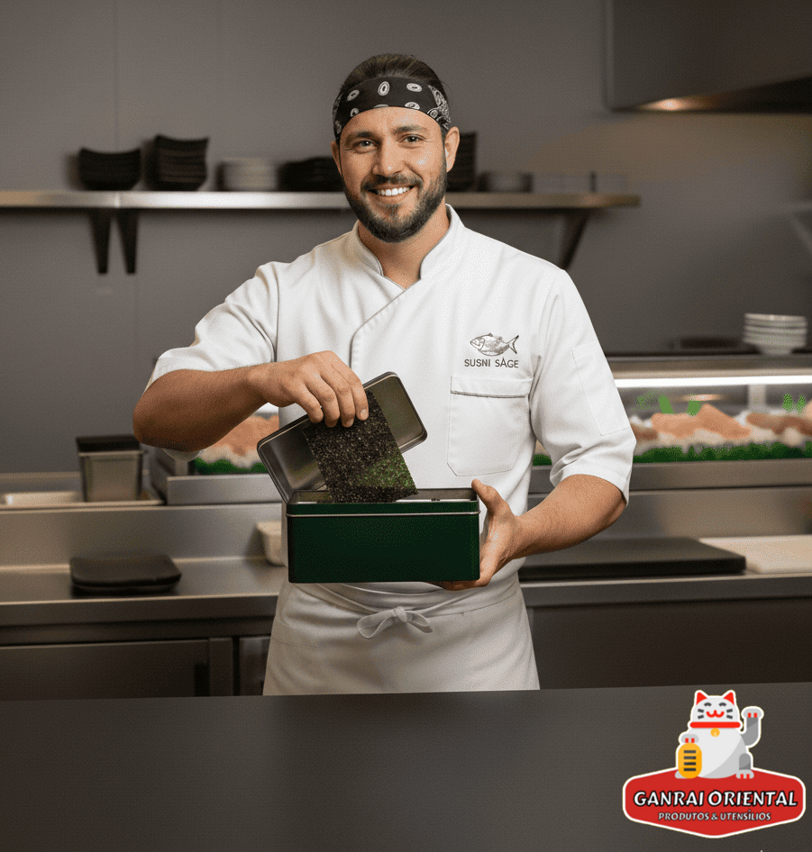 Caixa Porta Alga Marinha Nori Japonesa - Aço Inox - Ganrai