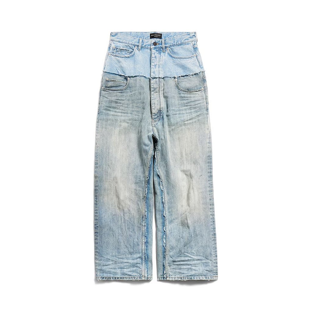 Men's Cut-up Baggy Pants in Blue denim - Loro - Itens Exclusivos e