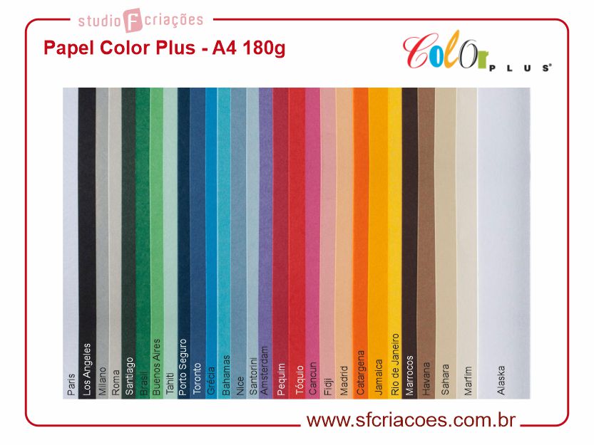 Papel Color Plus A4 180g - Pct c/20 fls - Encadernação Mania