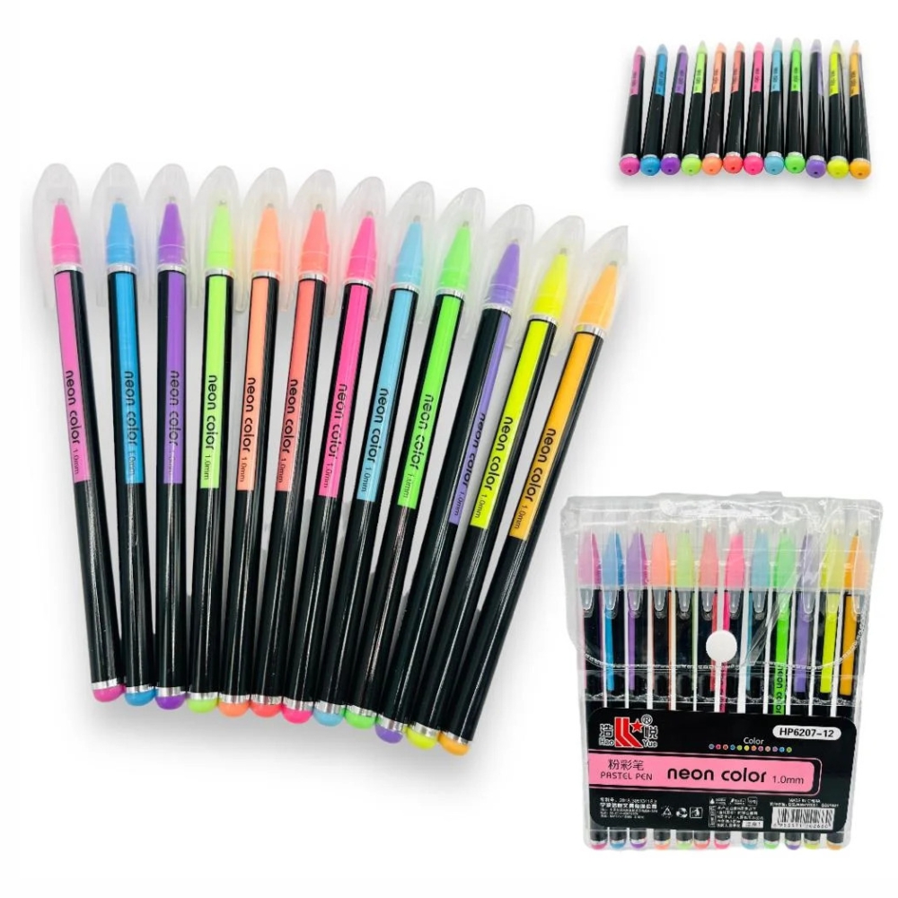 Kit Canetas Gel 12 Cores - Neon Cores Pastel - 1.0 mm - Hao Yue Kit Canetas Gel 12 Cores - Neon Cores Pastel - 1.0 mm - Hao Yue