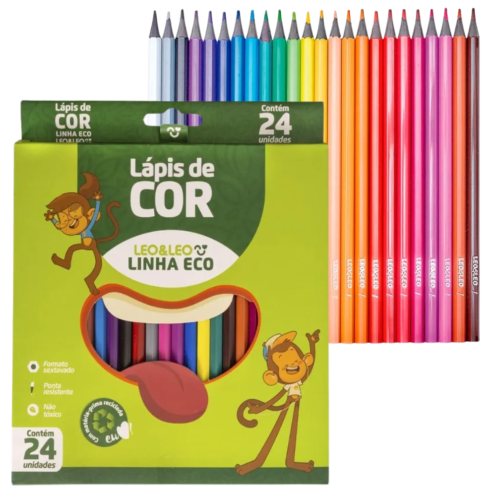 N ー LEOTA Lápis de Cor Sextavado Linha Eco - 24 Cores - Leo & Leo - Ref 4222