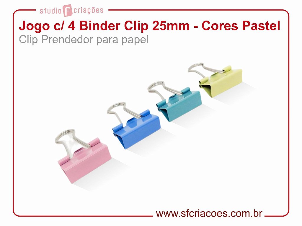 Binder clip 25mm pastel - prendedor de papel - Encadernação Mania