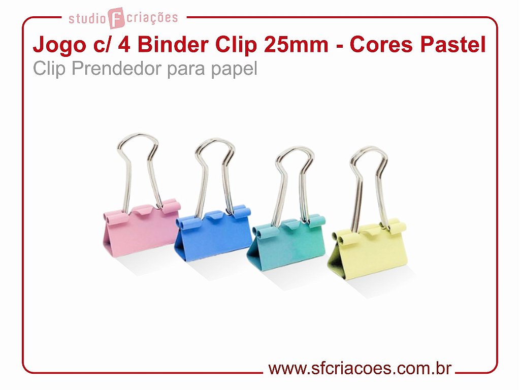 Binder clip 25mm pastel - prendedor de papel - Encadernação Mania