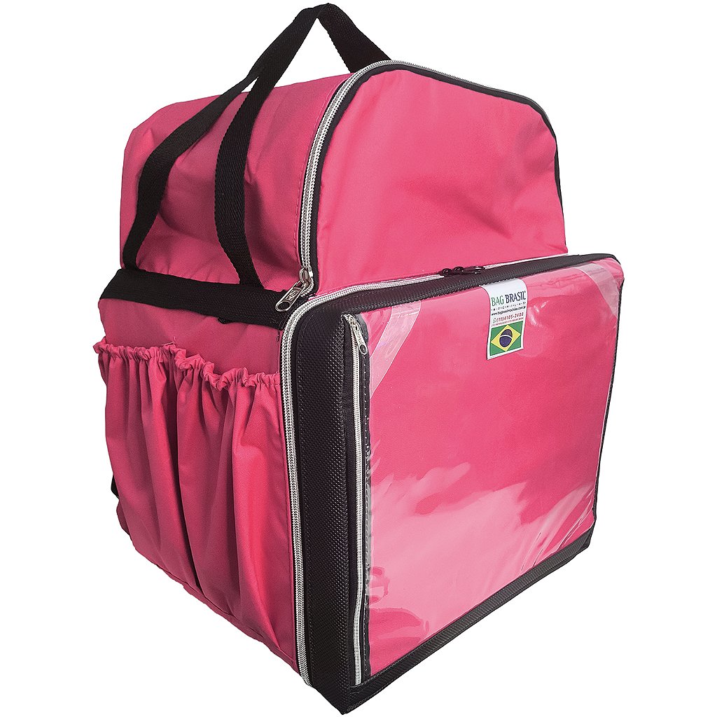 Mochila Bag Entregador Delivery pizza Rosa couro levantado - Bag