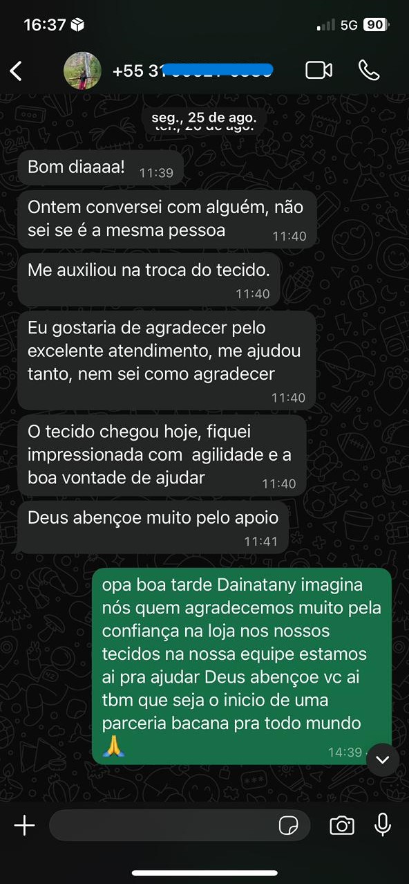 Depoimento WhatsApp Tiradentes Tecidos