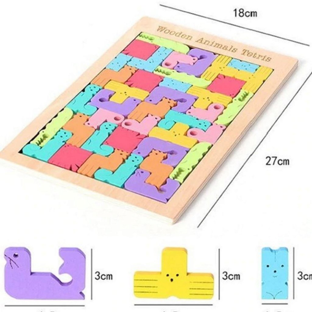 Brinquedo Educativo Quebra Cabeça de Madeira Tetris Blocos Russos