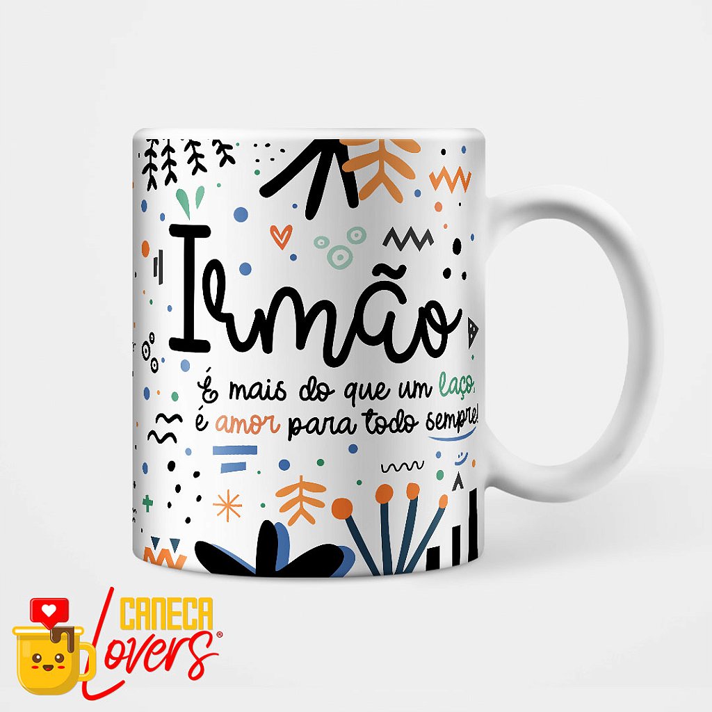 Caneca Flork Meme Amor de Irmãos/Irmãs Porcelana Personalizada 325ml