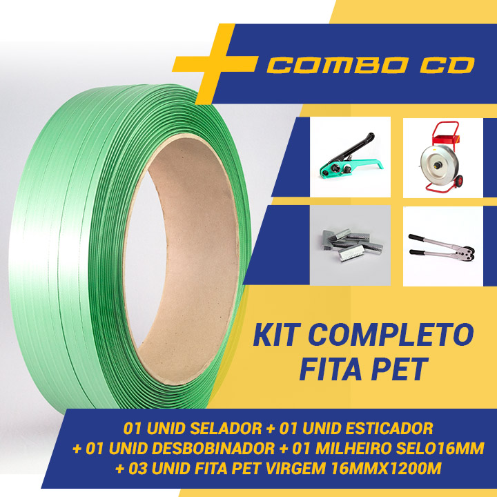 Kit Completo Para Fita Pet – 01 Carro + 01 Esticador + 01 Selador + 01  milheiro Selo + 03 Fita Pet - CD Embalagens