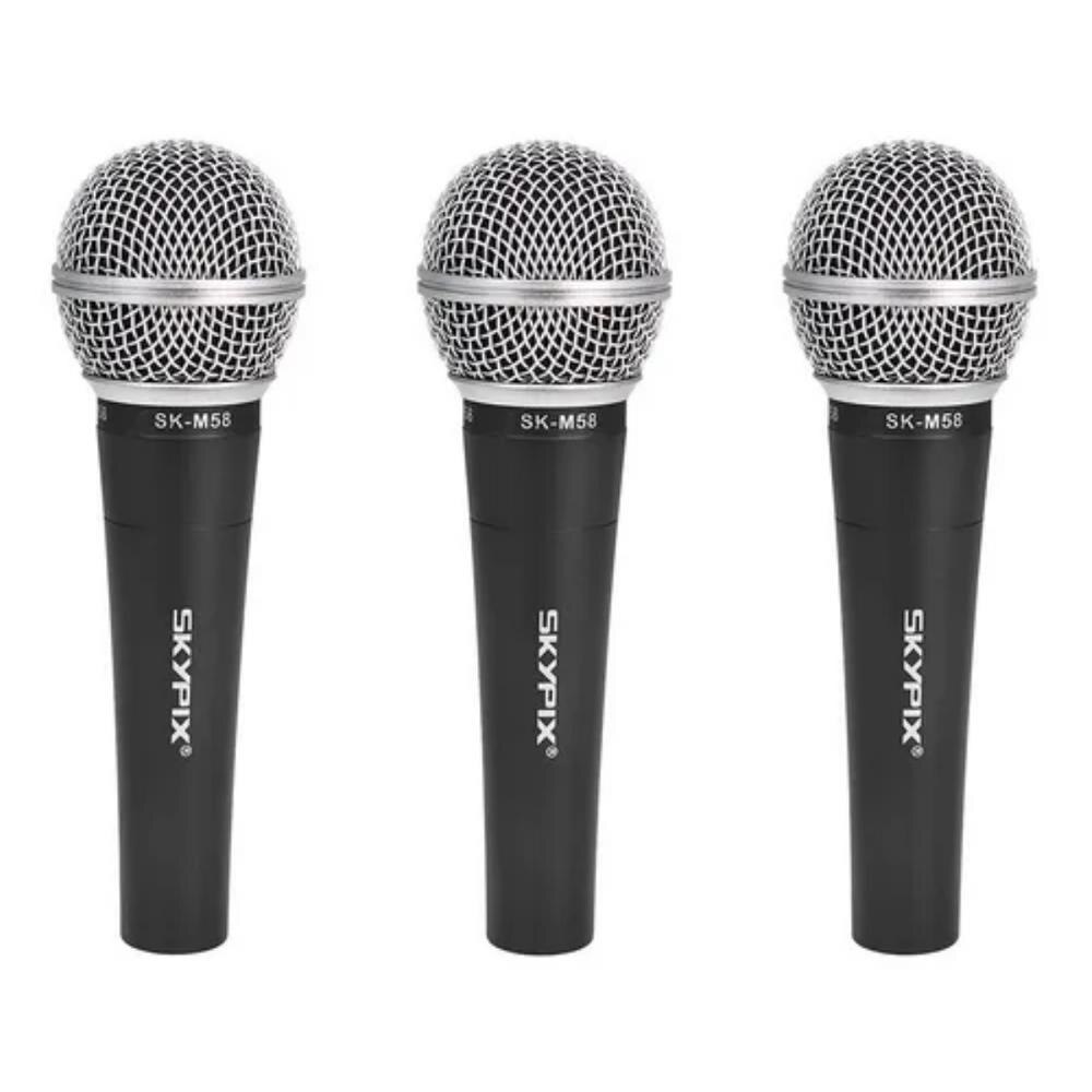 Kit 3 Microfones Vocal SKYPIX Dinâmico com Maleta SK-M58