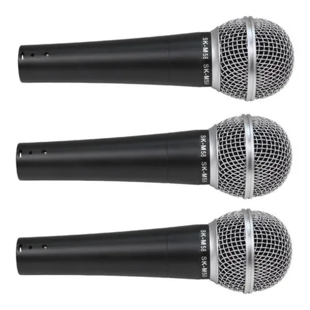 Kit 3 Microfones Dinâmicos SK-M58 com Maleta | Keepsound