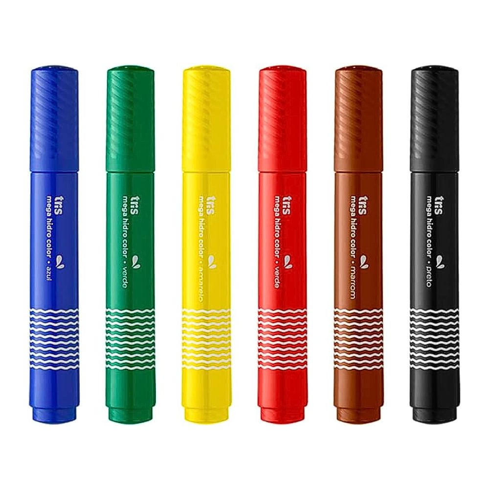 Caneta Hidrográfica 6 Cores MegaHidro Super Jumbo - Tris - Artes e