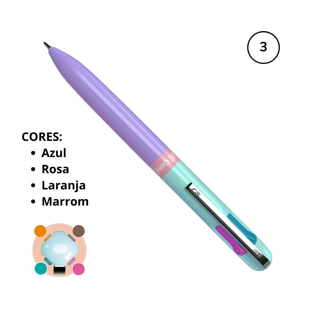 Caneta Esferográfica 4x1 Candy 0.7mm com 04 Cores - Cis - Artes e