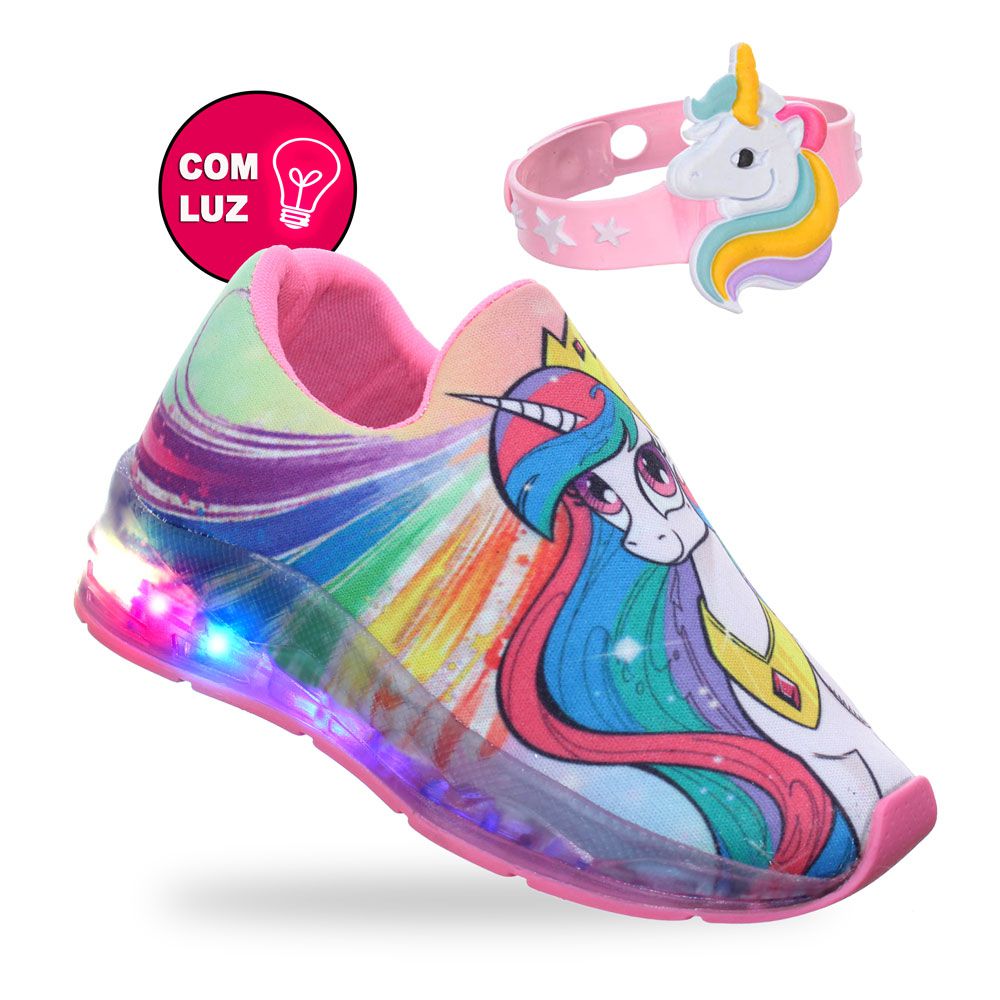 Tenis Infantil Led Luz Meninas Unicórnio Rosa Pisou Piscou