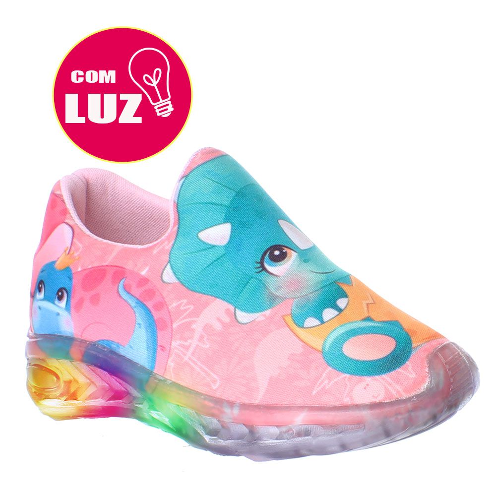 Tenis Led Luz Dinossauro Baby Infantil Menina Calce Fácil Loja