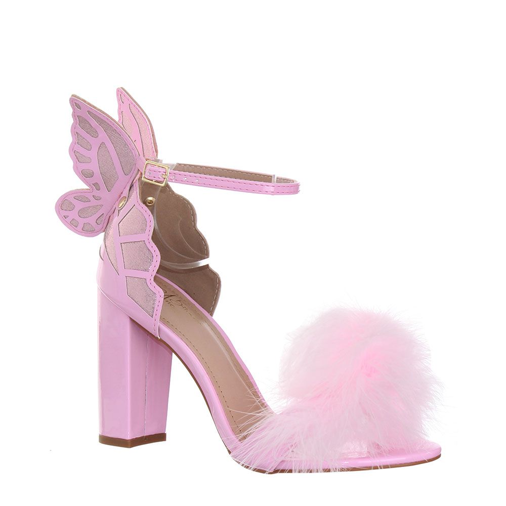 Sandália Feminina Ane Borboletas com Plumas Salto de Luxo Loja