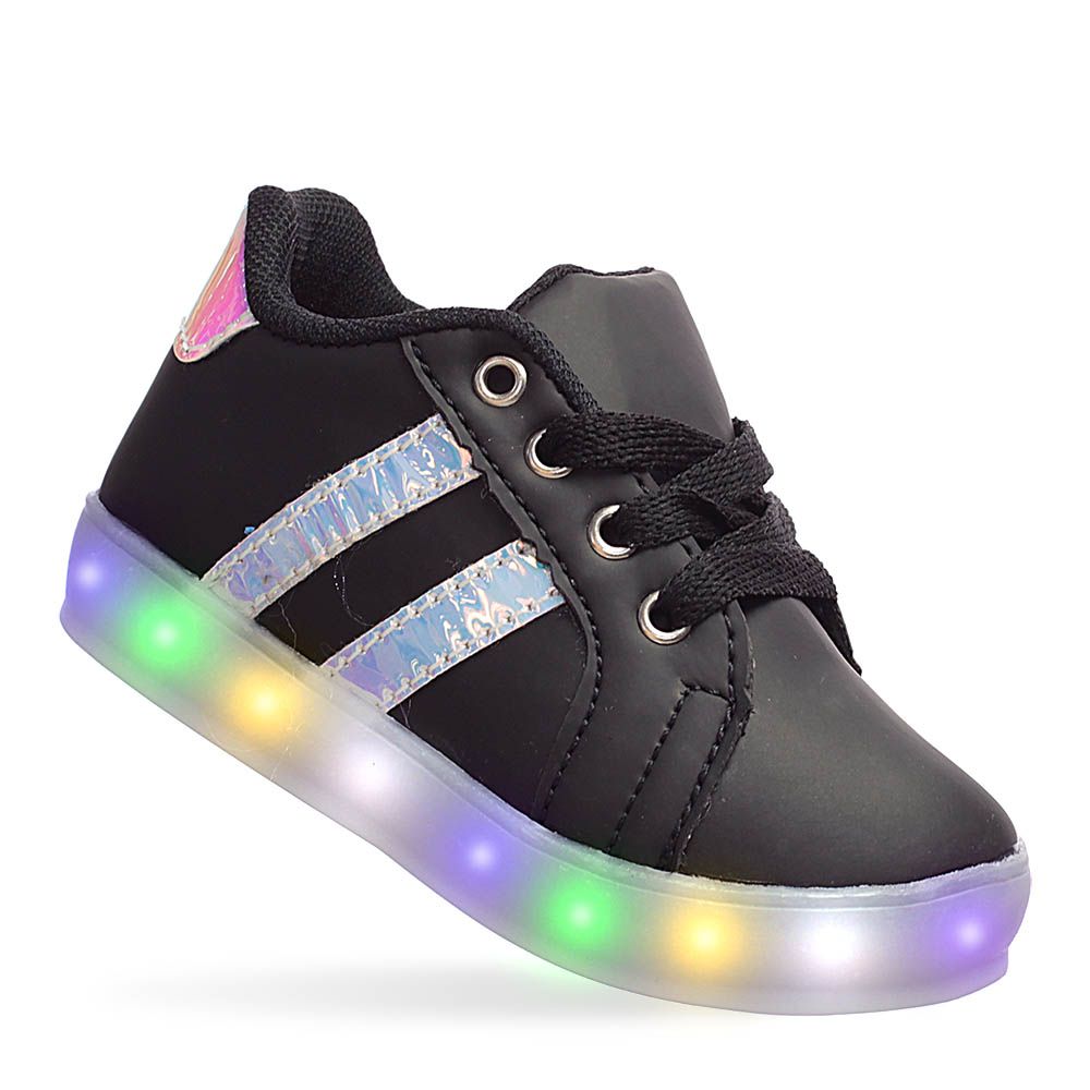 Tênis de Led Luz Preto Olografico infantil Feminino Loja de