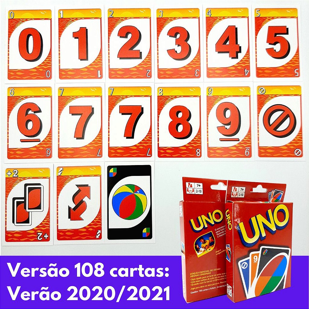 Jogo de Cartas Uno Versão Verão 108 Cartas Familia