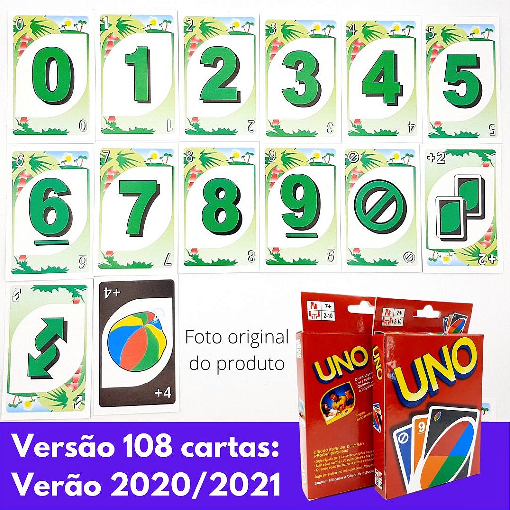 Jogo de Cartas Uno Versão Verão 108 cartas familia e amigos horas