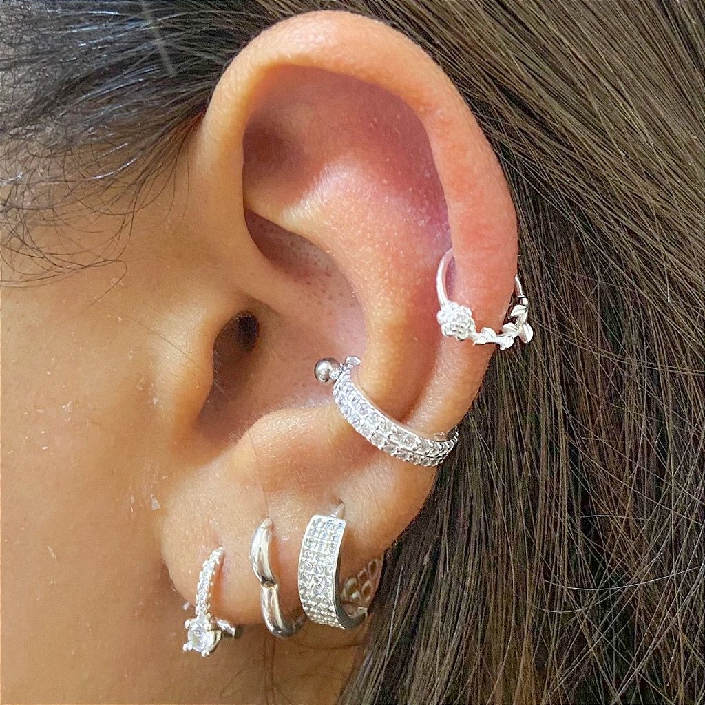 kit Piercing prata 925 piercing para orelha de prata - tragus - helix -  anti-helix - Encantada Joias