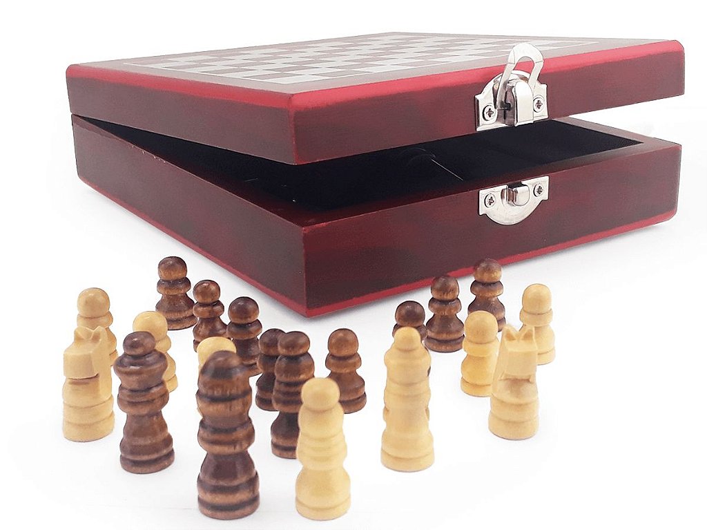 Jogo xadrez pecas em madeira cx madeira kit vinho luxo