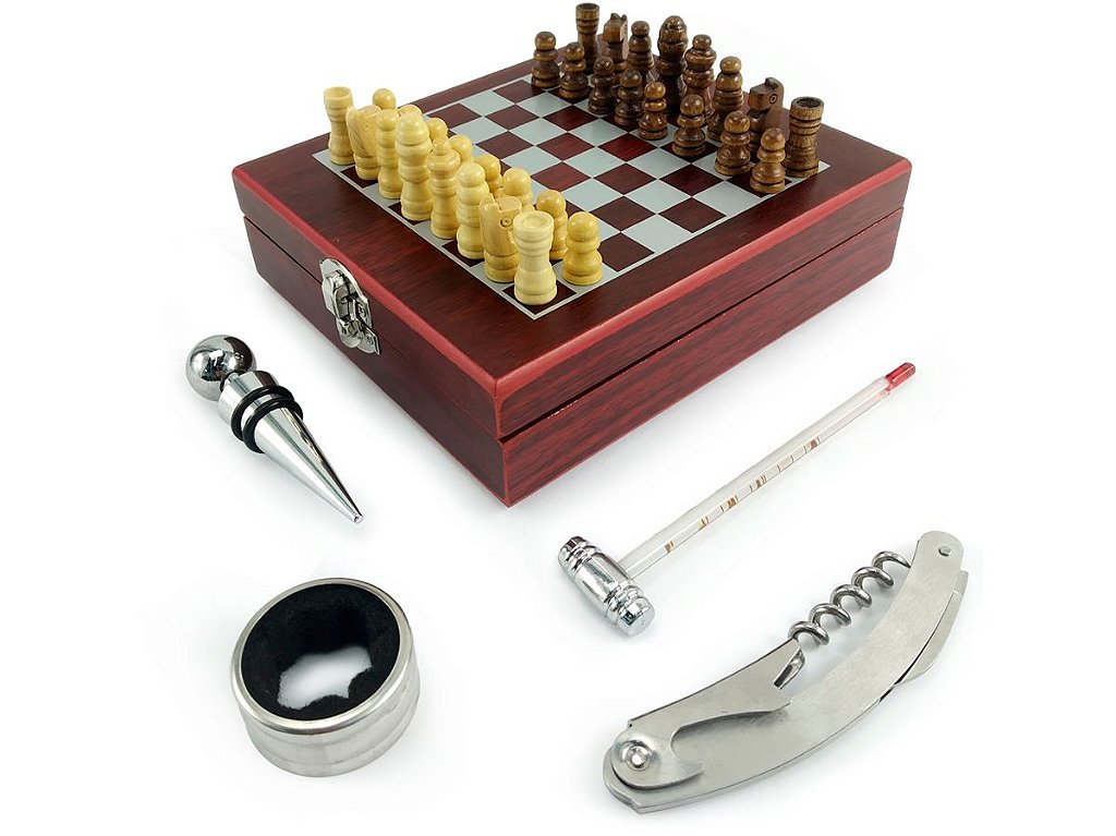 Kit de vinho jogo xadrez com maleta 05 peças. SXQ6603KIT