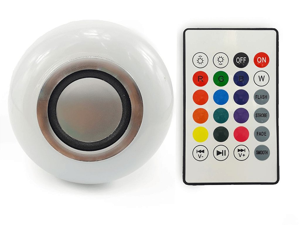 Lampada Caixa De Som Bluetooth Musica Led Rgb C/ Controle