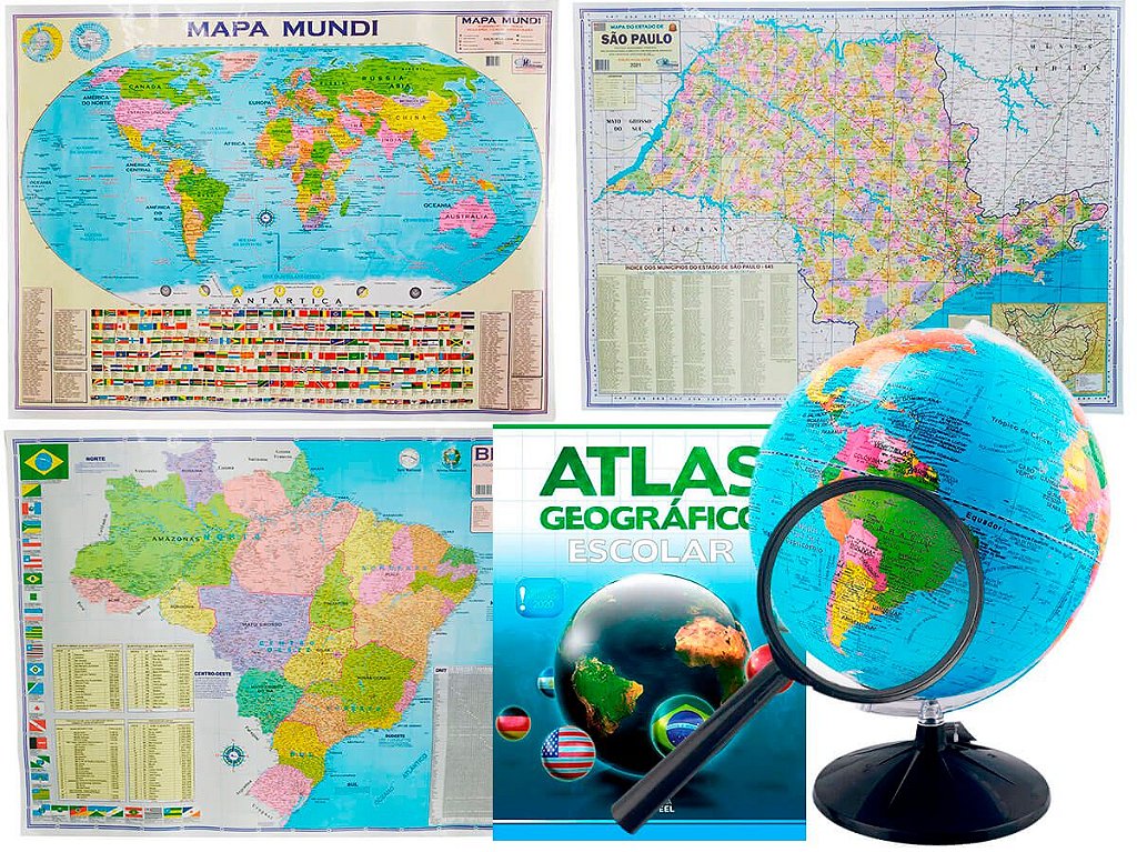 Kit Globo Terrestre Profissional Studio 30cm + Mapa Do Brasil +