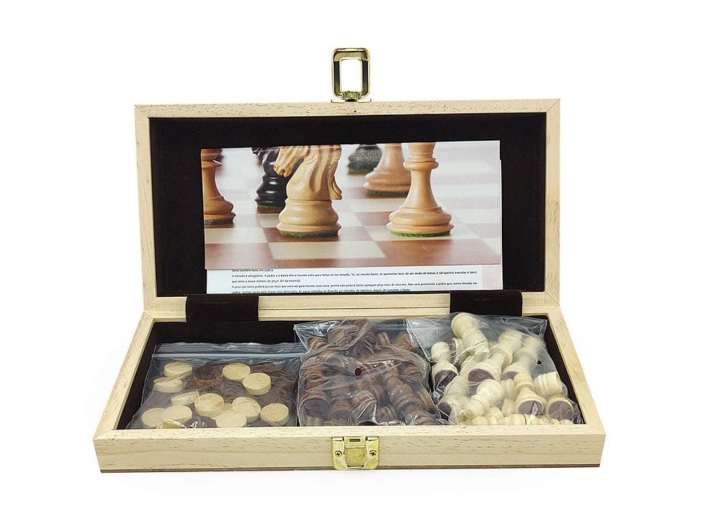 Jogo de Xadrez e Dama Caixa Tabuleiro de Madeira Dobrável 2 em 1 Grande  37,5x38,5cm Hoyle Games na Americanas Empresas