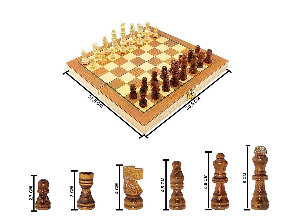 Jogo de Xadrez Dama e Gamão em madeira tabuleiro 39x39 - Hoyle