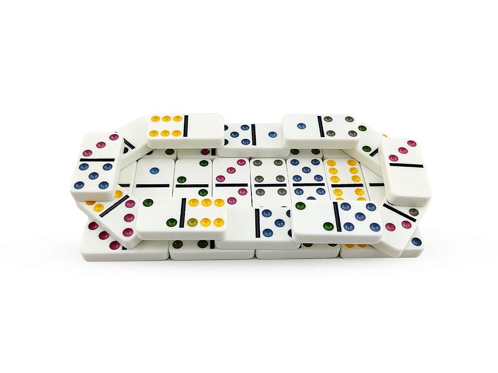 Jogo Domino Profissional Colorido 28 Peças Com Estojo Metal