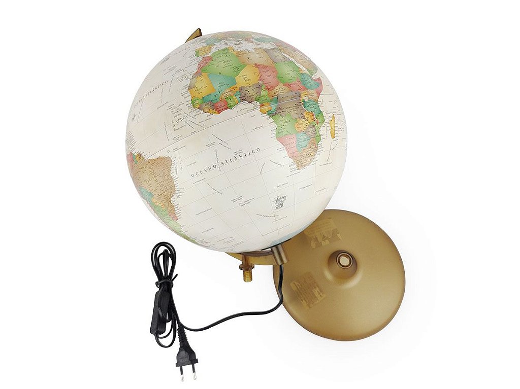 Globo terrestre histórico 30cm com luz, Bivolt, Tecnodidattica