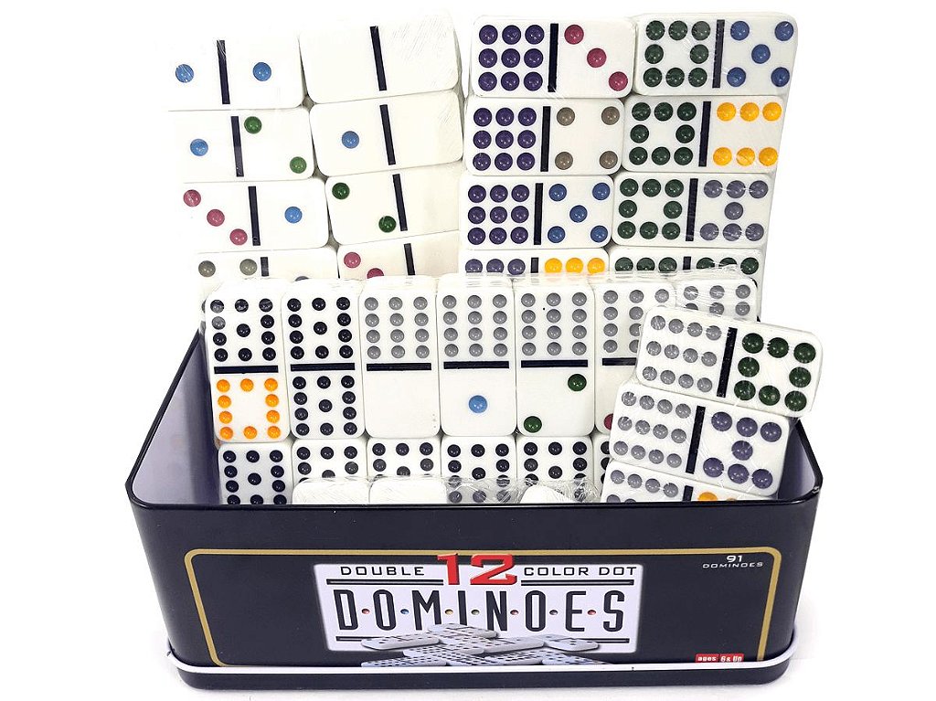 Jogo De Domino Profissional Na Lata 28 Peças Coloridos