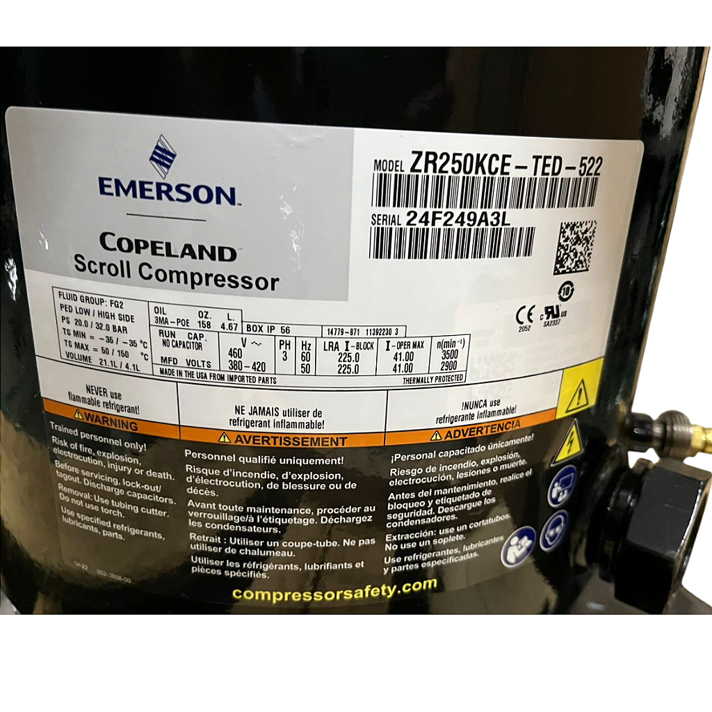 Compressor Scroll Copeland 20TR 380v 460v Trifásico - ZR250KCE-TWD