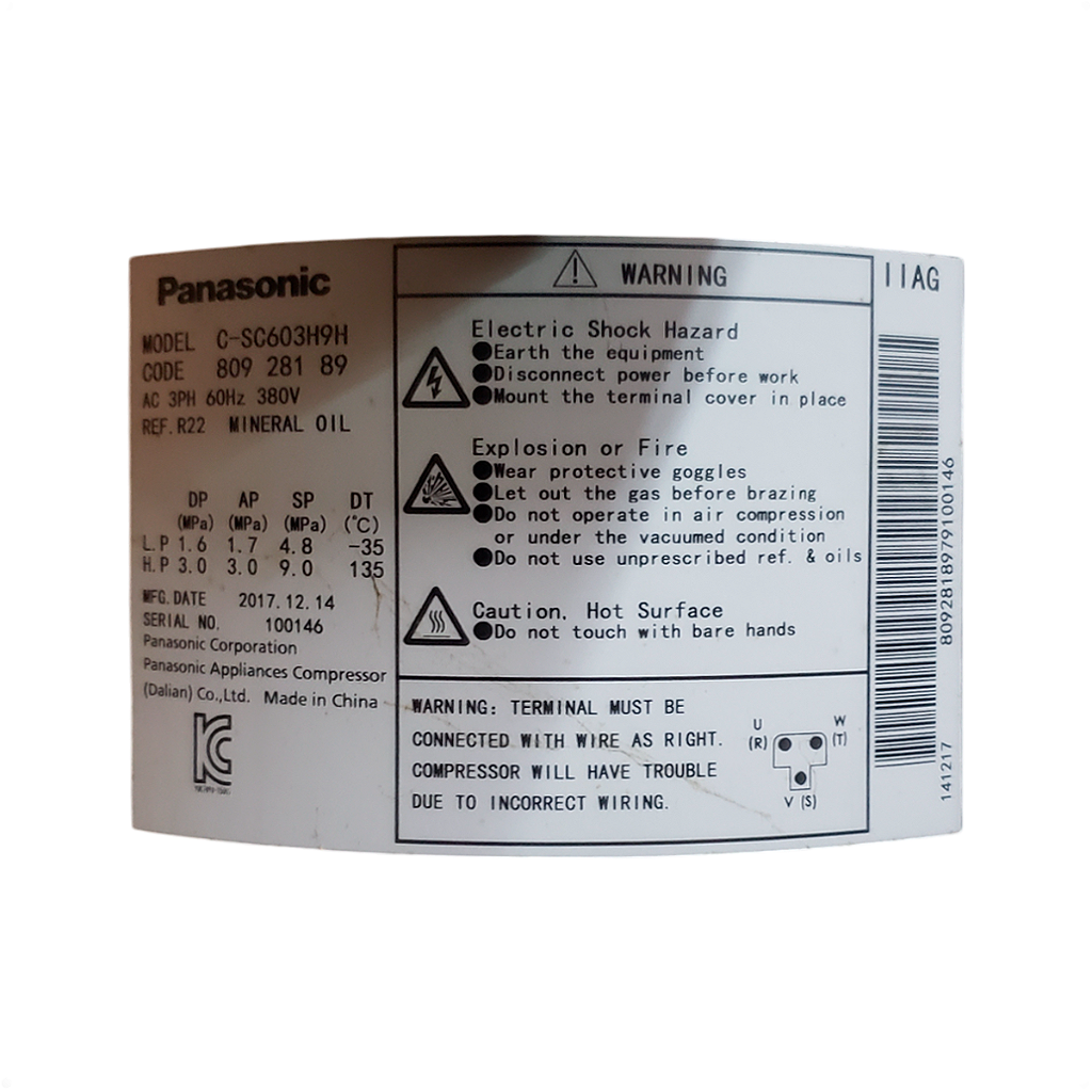 Compressor Scroll Sanyo Panasonic R-22 7,5TR Trifásico 380V 90.000