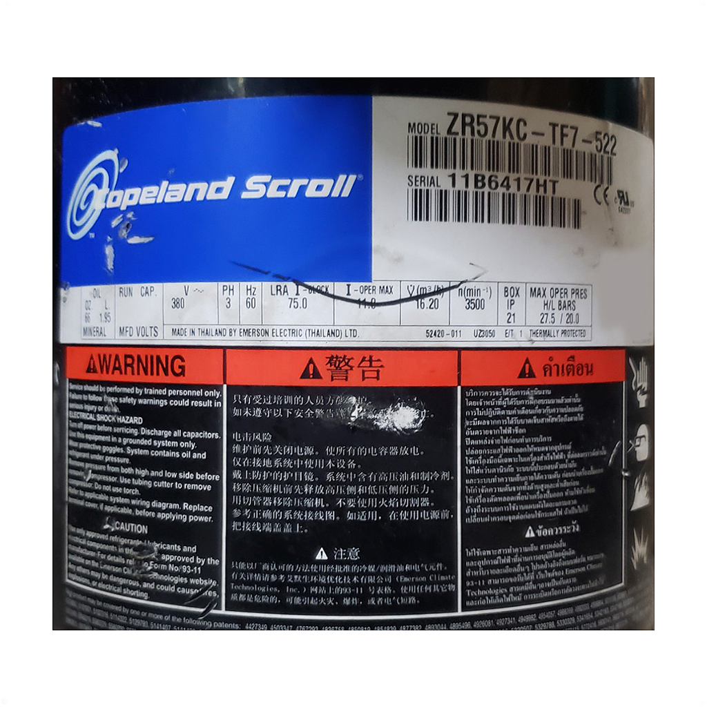 Compressor Scroll Copeland 5tr Zr51 380v Tri 60000 Btu R22 - Cibrel