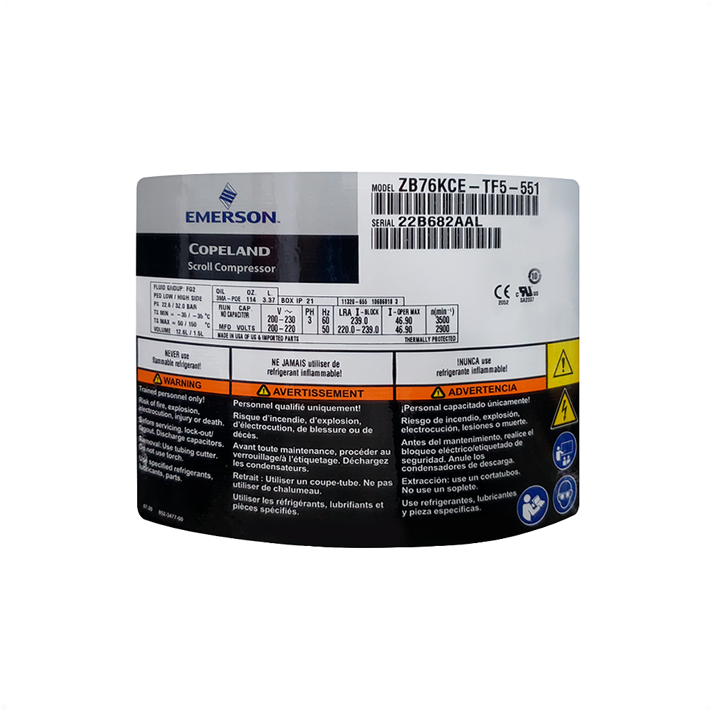 Compressor Scroll Copeland ZB76KCE-TF5-551 7,5HP 8HP 8,5HP 9HP
