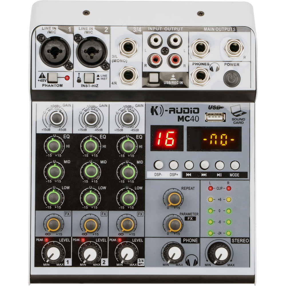 Mesa de Som K-Audio MC 40 - mixer analógico 4 canais c/ efeitos