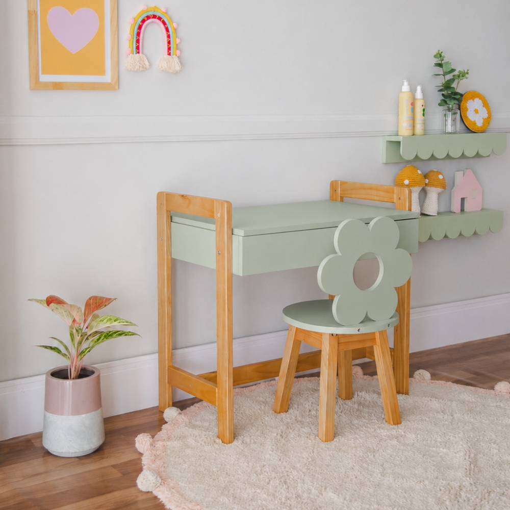 Cadeira Infantil Flor Verde Oliva